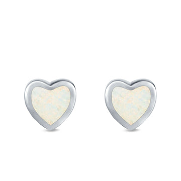 Heart Stud Earrings Lab Created White Opal 925 Sterling Silver(9mm)